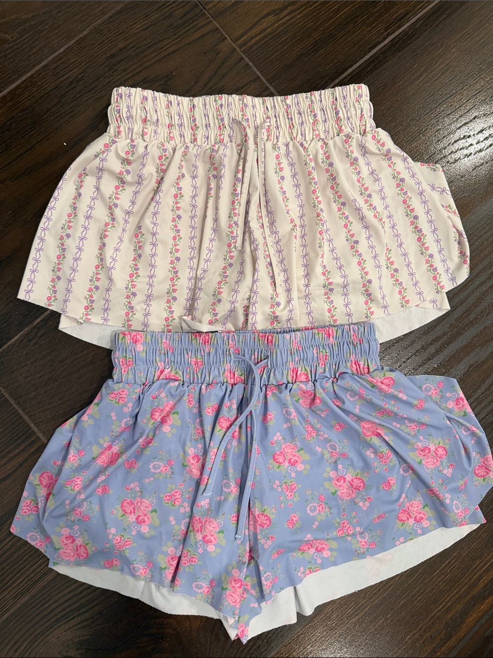 Kids Floral Elastic-Waist Butterfly Shorts - Pink & Lavender